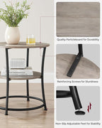 VASAGLE Side Table, 2-Tier Round End Table, Nightstand with Steel Frame for Small Spaces, Living Room, Bedroom, Heather Greige and Ink Black