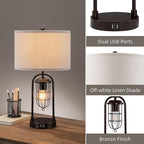 KAWOTI Set of 2 Farmhouse Table Lamps with USB Ports and Night Light Modern Nightstand Lamp for Living Room Bedroom（Bulbs Included）