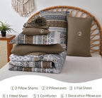 Cottolester Brown Comforter Set King Size,Boho Fall Bed in a Bag 8 Pieces,Paisley Soft Microfiber Bedding Comforter Set