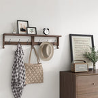 Coat Hooks, Wood Rack Wall-Mounted, 31.5 Inch Entryway Shelf with 10 Hooks (Brown)
