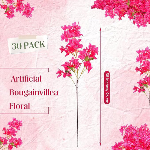 30 Pack Artificial Bougainvillea Floral 38" Silk Long Stem Bougainvillea Plants Hanging Table Centerpiece for Home Wedding Indoor Outdoor Decorations (Rose Red)