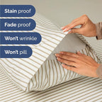 Queen 6 Piece Sheet Set - Comfy Breathable & Cooling - Soft Hotel Luxury Bedding Set with 8-16 Inch Deep Pockets - 1 Flat & 1 Fitted Sheet & 4 Pillowcases - Wrinkle Free & Easy Care - Beige Stripes 2