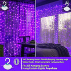 HXWEIYE 300LED Fairy Curtain Lights, 9.8x9.8Ft USB Plug-in 8 Modes Christmas String Hanging Lights with Remote for Bedroom Backdrop Wedding Party Indoor Wall Decor, Purple, Standard