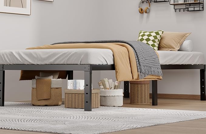 Metal Bed Frame Twin Size - 14 Inch Heavy-Duty Twin Platform Bed Frame No Box Spring Needed, Easy Assembly, Noise-Free, Sturdy Mattress Foundation, Underbed Storage Space