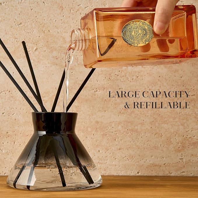 M&SENSE 6.3 oz Large Reed Diffuser Set | Pumpkin Apple Pie Scent Oil Diffuser with Sticks | Hotel Collection Non-Toxic Essential Oil |for Bedroom Bathroom Living Room