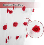 MYSKY HOME Pom Pom Curtains for Girls Bedroom 63 Inch Long Red Nursery Curains for Kids Room Sheer Curtains for Christmas Living Room Playroom Rod Pocket Window Drapes 52" x 63" Set of 2
