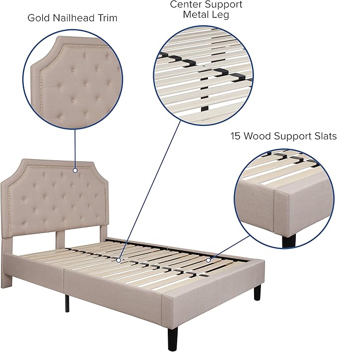 Flash Furniture Brighton Full Size Tufted Upholstered Platform Bed in Beige Fabric