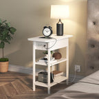 LIDYUK End Table with Charging Station, Set of 2 Flip Top Narrow Side Table for Small Spaces, Nightstands Set of 2 for Bedroom, End Tables Living Room with Storage Shelves, White