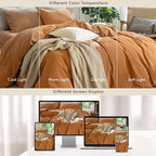 MooMee Bedding Duvet Cover Set 100% Washed Cotton Linen Like Textured Breathable Durable Soft Comfy (Solid Burnt Orange, Queen 90"x90")