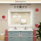 Keonjinn Bathroom LED Mirror 55" x 36" Front and Back Lights, Tempered Glass Stepless 3 Colors Temperature & Dimmable Large Wall Mirror, UL Listed LED Driver, Double Lighted Anti-Fog LED Vanity Mirror