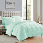 Sweet Home Collection 7 Piece Comforter Set Bag Solid Color All Season Soft Down Alternative Blanket & Luxurious Microfiber Bed Sheets, Mint, Queen