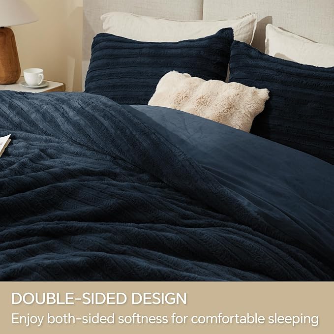 BEDELITE Fleece Twin Comforter Set -Super Soft & Warm Fluffy Navy Faux Fur Bedding, Luxury Fuzzy Heavy Bed Set for Winter with 1 Pillow case