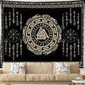 OSUNBD Viking Tapestry Meditation Runes Ancient Art Norse Mythology Flannel Tapestry Vegvisir Symbol Amulet Wall Hanging Art Hanging Decor Large Size 78.7”x59.1” for Bedroom Living Room Dorm