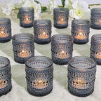 24 Pcs Votive Candle Holders, Dark Blue Glass Candle Holder Bulk for Table Centerpiece, Tea Lights Candle Holders for Wedding Shower, Party and Home Decor