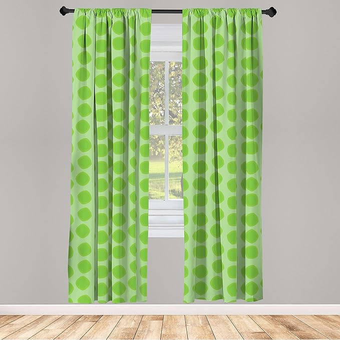 Ambesonne Lime Green Window Curtains Pack of 2, Simplistic Formless Geometric Shapes in Different Shades Theme, Lightweight Set with Rod Pocket, 4 Panels of - 28" x 95", Green
