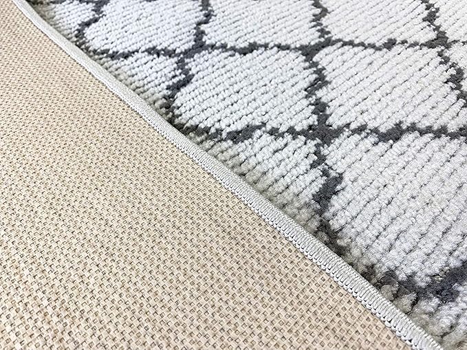 Custom Size Modern Runner Rug Carpet for Hallway Entryway Foyer Kitchen, Slip Resistant Latex Rubber Backed 31 inch Wide X Customized Length, Trellis Grey, 31 inch X 25 feet