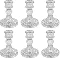 Glass Candlestick Holder,Striped Taper Candle Holders,Set of 6 Candle Stand for Table Centerpieces, Home Decor,Weddings,Festival and Parties (Clear Stripe Pattern)