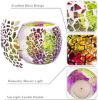 Rancco Glass Votive Candle Holder for Tealight, Romantic Mosaic Cracked Candle Holder, Candle Lamp Aromatherapy Candlescape Bowl for Valentine's Thanksgiving, Christmas Table Centerpiece, Party Decor