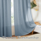 RYB HOME Flax Linen Curtains for Bedroom Bathroom Kids Room, Semi Sheer Light Filtering Privacy Assured Elegant Vertical Texture Modern Window Drapes, W 60 x L 95 inches, Dusty Blue, 1 Panel