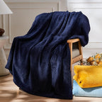 NEWCOSPLAY Super Soft King Blanket Dark Navy Premium Silky Flannel Fleece Leaves Pattern Lightweight Bed Blanket All Season Use (Dark Navy, King(90"x110"))
