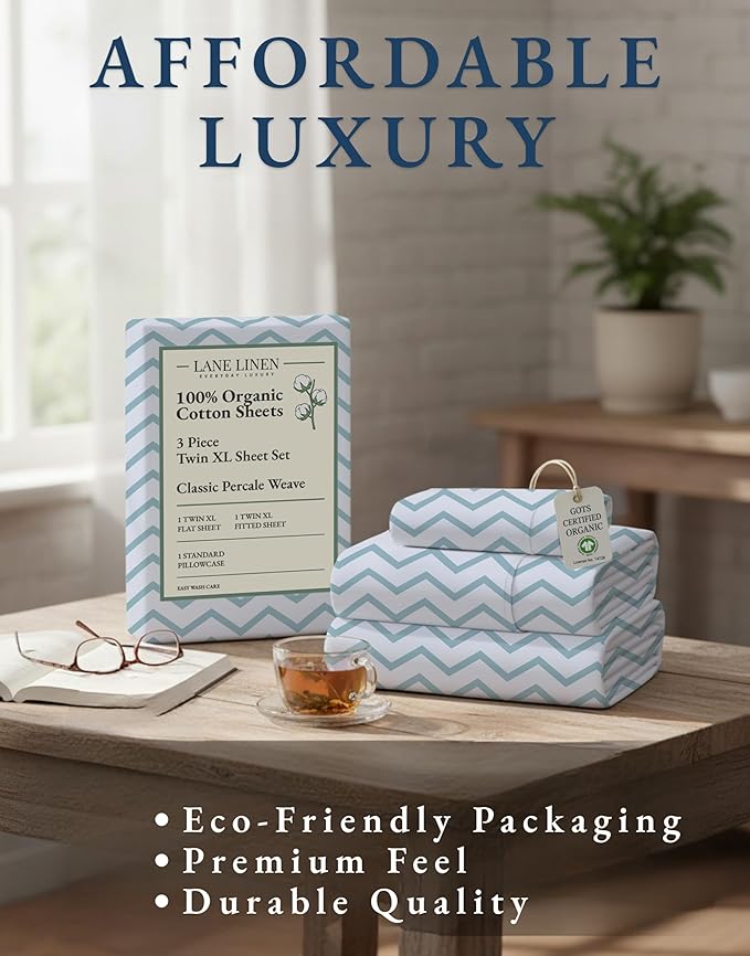 LANE LINEN 100% Cotton Fully Elasticized Twin XL Sheet Set, Printed Fade Resistant Machine Washable Extra Long Twin Bedding Set, Soft & Comfy Printed Cotton Sheets -Chevron