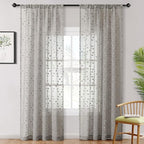 MYSKY HOME Pom Pom Grey Sheer Curtains for Bedroom Girls Room Curtains 72 Inches Long for Nursery Kids Light Filtering Boho Window Drapes, Rod Pocket, 52" Wide, 2 Panels