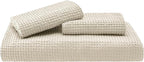Bedsure Cotton Duvet Cover Queen Size - 100% Cotton Waffle Weave Beige Duvet Cover Queen Size, GentleSoft™ and Breathable Bedding Set for All Season, 3 Pieces, 90"x90"