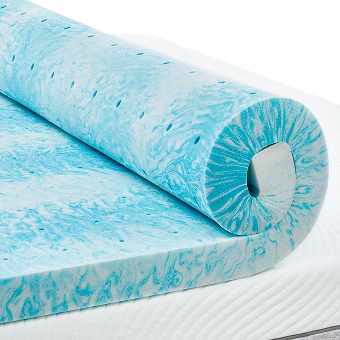 PERLECARE 3 Inch Queen Memory Foam Mattress Topper, Cooling Gel Infused Mattress Pad, Ventilated Bed Topper for Pressure Relief, CertiPUR-US Certified, Blue