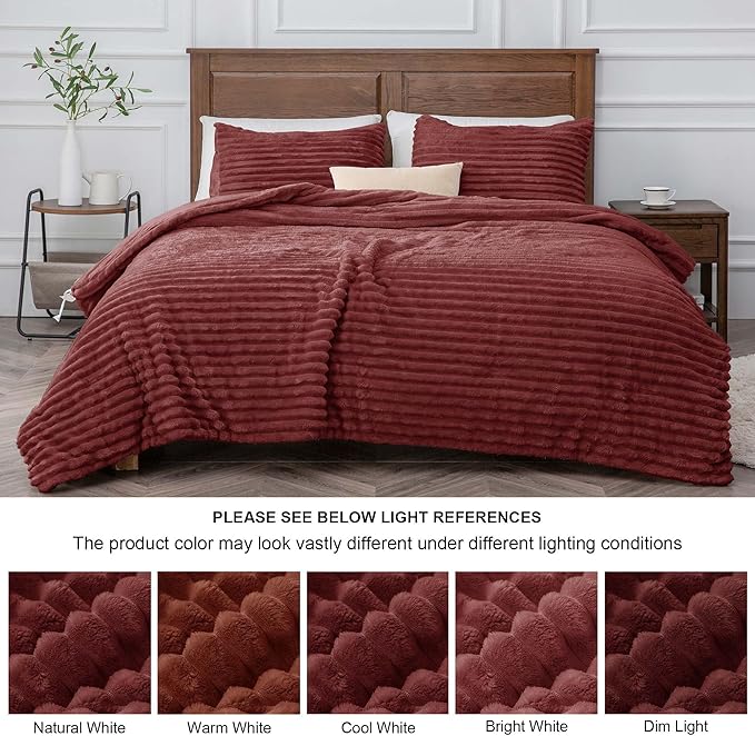 BEDELITE Fleece Queen Comforter Set -Super Soft & Warm Fluffy Burgundy Bedding, Luxury Fuzzy Heavy Bed Set for Winter with 2 Pillow Cases