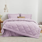 Love's cabin King Size Comforter Set Light Purple, 7 Pieces King Bed in a Bag, All Season Bedding Sets with 1 Comforter, 1 Flat Sheet, 1 Fitted Sheet, 2 Pillowcase and 2 Pillow Sham