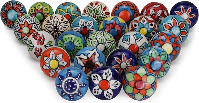 Cabinet Multicolor Assorted Ceramic Drawer Pull Handle Kitchen Cupboard Wardrobe Knob Boho Room Decorative Furniture Hardware Dresser Drawers Knobs-Pack of 20