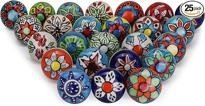 Cabinet Multicolor Assorted Ceramic Drawer Pull Handle Kitchen Cupboard Wardrobe Knob Boho Room Decorative Furniture Hardware Dresser Drawers Knobs-Pack of 25