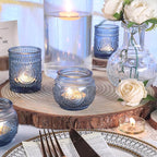 DARJEN 12Pcs Blue Votive Candle Holders - Votive Candle Holders Bulk, Glass Candle Holder for Party Decoration, Tea Lights Candle Holders for Wedding