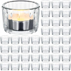 Mumufy 100 Pack Glass Tealight Candle Holder Ribbed Votive Candle Holder for Centerpiece Wedding Proposal Spa Aromatherapy Meditation Home Decor(Clear)