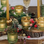 Kate Aspen Vintage Ribbed Glass Candle Holder Decor, Green Votive Candle Holders for Holiday Table Decor, Tealight Candles Holder Glass, Dinning & Christmas Table Decoration Tablescape (Pack of 36)