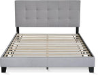 Furinno Laval Button Tufted Upholstered Platform Bed Frame, Queen, Glacier