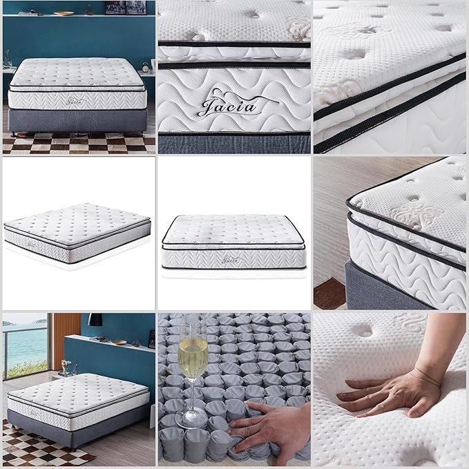 Short King Mattress,11.4 Inches Pillow Top Pocket Spring Hybrid Memory Foam Innerspring Firm RV King Mattress in a Bag