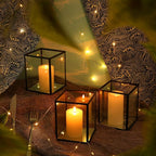 Phosphor Set of 6 PCS Small Glass Hurricane Camdle Holder, Black Candle Holder for Wedding, Party, Holiday.