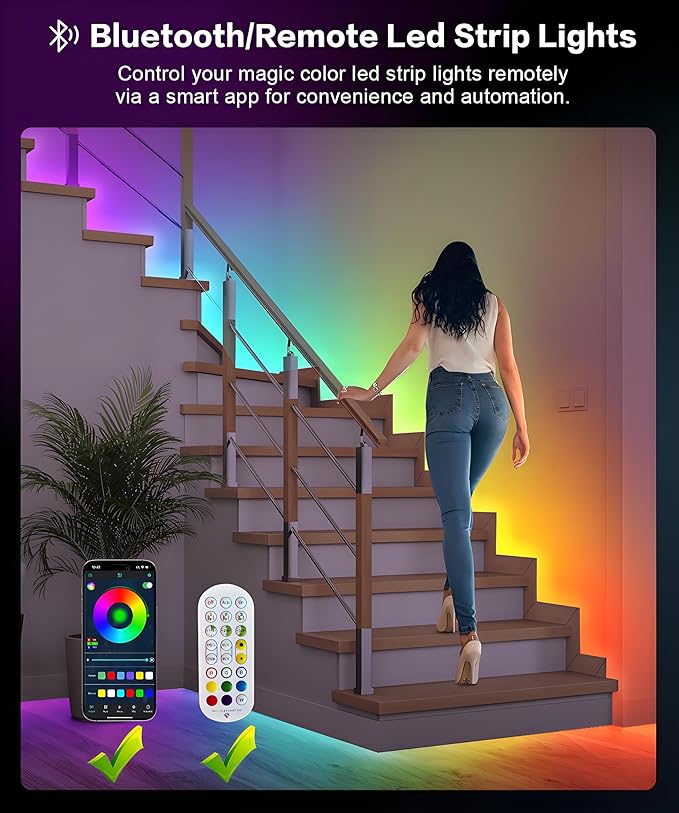 Tenmiro Upgraded Smart IC 32.8ft LED Lights for Bedroom, Multiple Colors on One Line LED Strip Lights, Bluetooth APP Control Music Sync Color Changing Strip Lights for Room Home Party Decoration