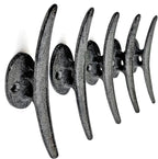 5 Pack Decorative Cast Iron Heavy Duty Double Hooks, Wall Mounted Coat Hooks, Vintage Inspired (Antique Black) (Mooring Type)