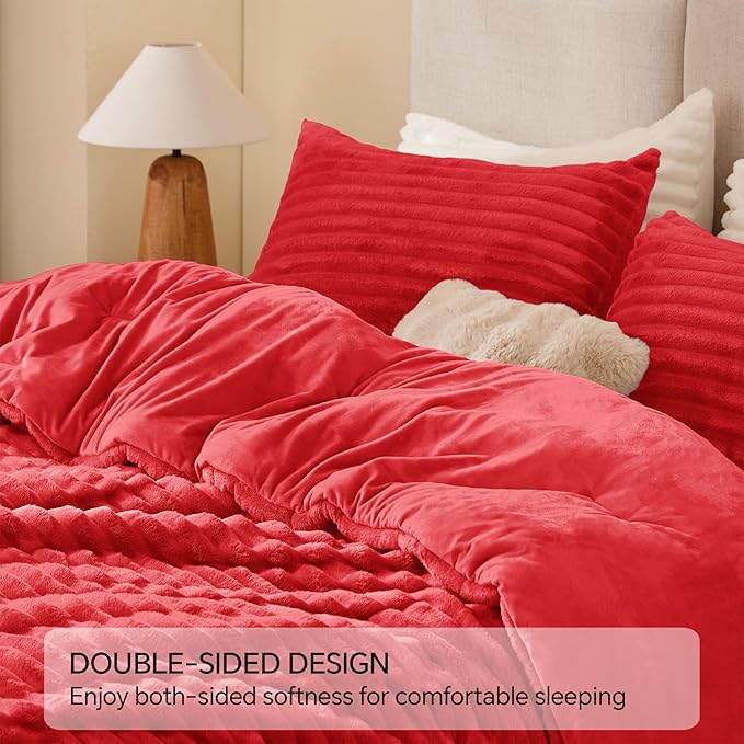 BEDELITE Fleece Twin Comforter Set -Super Soft & Warm Fluffy Red Bedding, Luxury Fuzzy Heavy Bed Set for Winter with 1 Pillow case