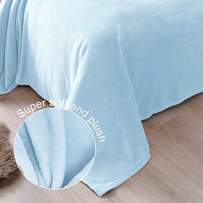 Exclusivo Mezcla Fleece Blanket Queen Size for Bed, Super Soft and Warm, All Season Use, Cozy, Plush, Lightweight, 90x90 Inches, Ice Blue