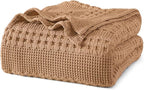 PHF 100% Cotton Waffle Weave Blanket Twin Size for Bed, Soft Lightweight & Breathable, All-Season Comfort, Luxury Aesthetic Woven Bedding for Home Decor, 66"x90", Clay