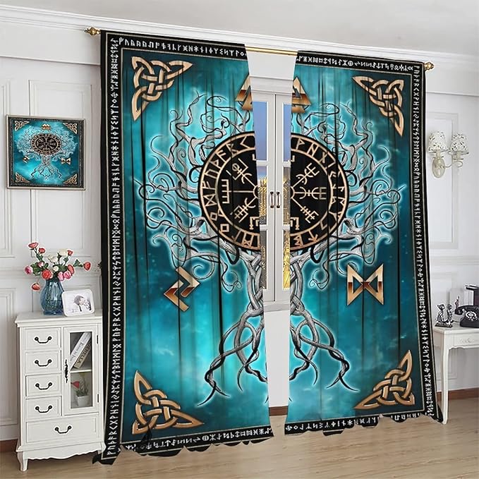 Viking Curtains Viking Totem Curtains Ancient Scandinavian Bedroom Living Room Decoration 2 Panel Groups W52 * L84 Inch