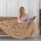 Tuddrom Decorative Extra Soft Faux Fur Blanket Queen Size 80" x 90",Solid Reversible Fuzzy Fluffy Cozy Plush Fleece Comfy Microfiber Fur Blanket for Couch Sofa Bed,Camel