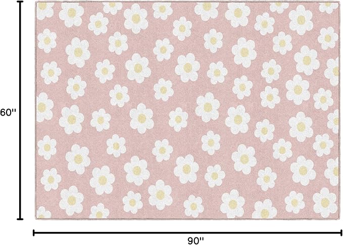 Flagship Carpets Schoolgirl Style Retro Daisies on Pink Educational Area Rug for Kids Room Seating Décor, Children's Classroom, Play Carpet for Teaching and Playroom, 5' x 7'6"