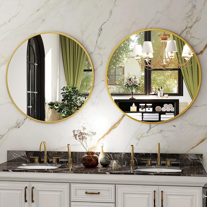 HARRITPURE Round Mirror 30 Gold Wall Mounted Circle Mirrors Vanity Mirror with Brushed Aluminum Alloy Frame Modern Decoration for Bathroom, Living Room, Vanity, Bedroom, Entryway