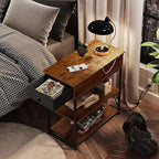 WLIVE Narrow Side Table with Charging Station, Couch Side Table for Living Room, Narrow End Table for Bedroom with Fabric Drawer, USB Ports and Power Outlets, Samll Nightstand Tables, Rustic Brown