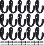 IBosins 15PCS Coat Hooks Wall Mounted Single Prong Robe Hook for Hanging Towel Hooks with 30 Screws for Bags, Hat, Cap, Scarf, Cup (Black)