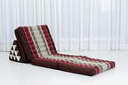 Leewadee Comfortable Japanese Floor Mattress - Thai Floor Bed with Triangle Cushion - Futon Mattress - XL Extra Long Thai Massage Mat, 89 x 20 inches, Brown Red, Kapok Filling